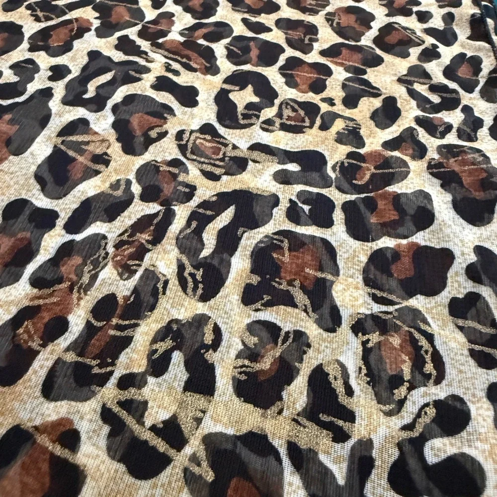 Leopard Print Sheer Scarf Gold Metallic Thread Lightweight Rectangular‎ Wrap USA